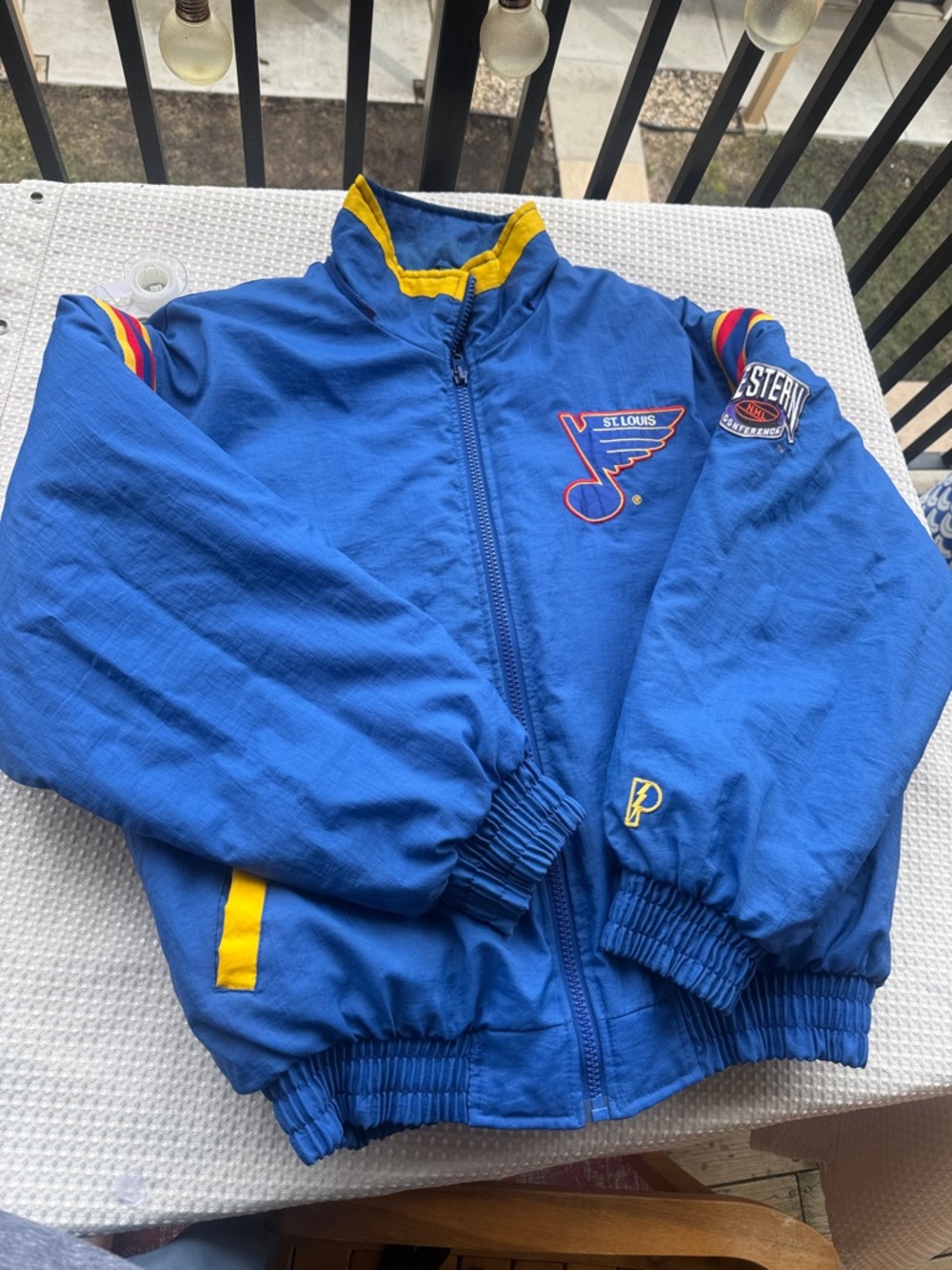 Vintage St Louis Blues Hockey Coat Puffer Jacket with Yellow and Red Accents